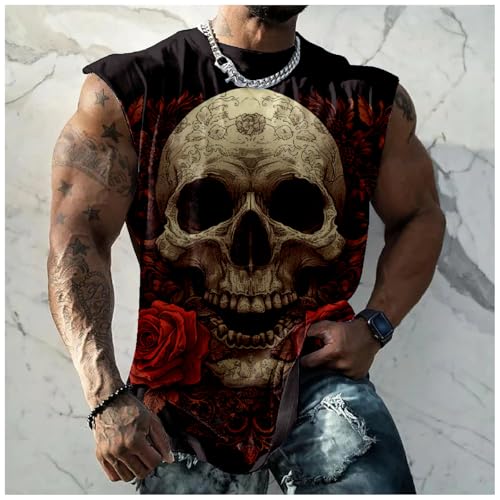 HOTYD Skull Print Graphic Tank Tops for Men Sleeveless Casual Cotton Shirts Big and Tall Muscle Shirts Bodybuilding Tank Tops2