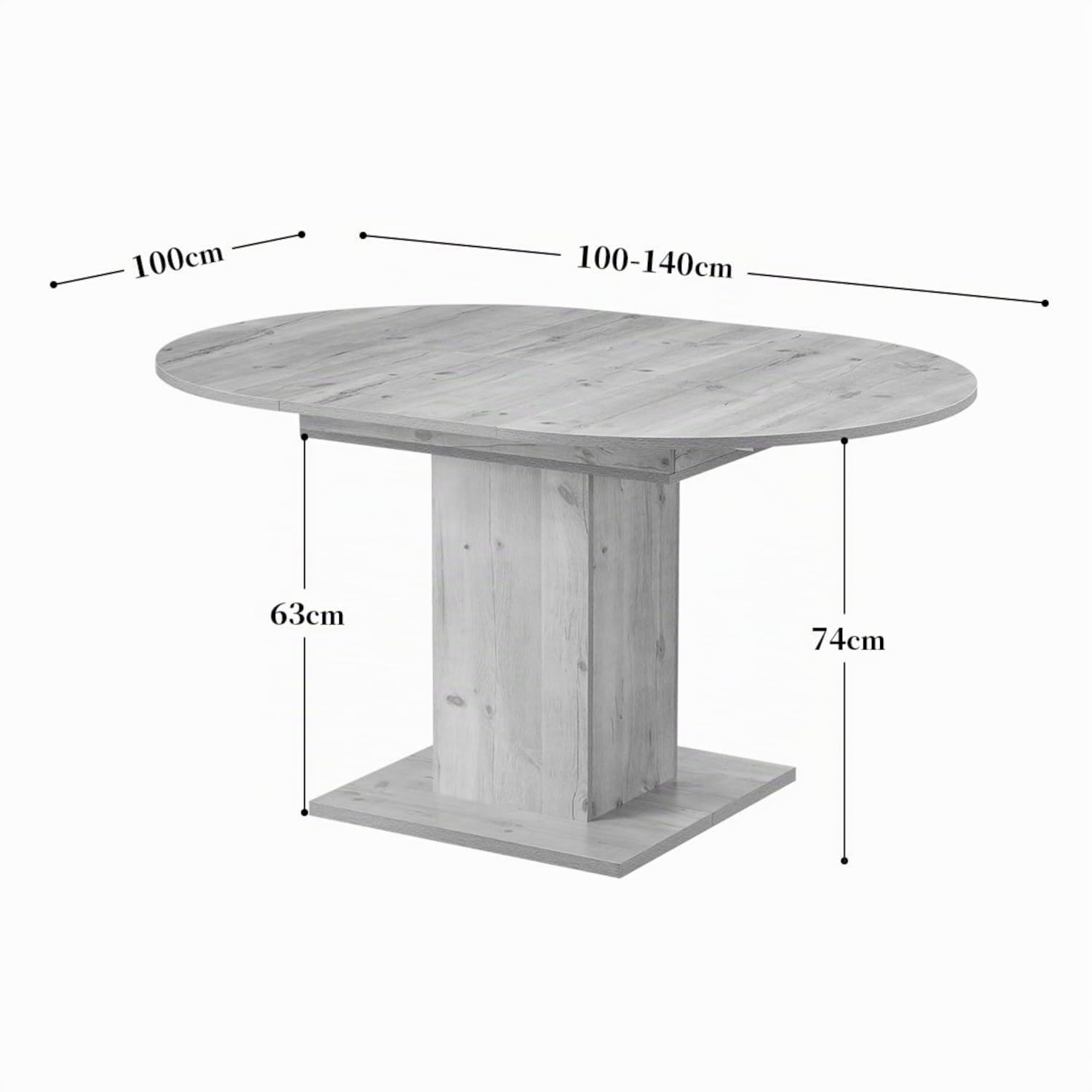 B&D home® ausziehbarer Esstisch WIM Ø 100– 140 x 100 cm – runder Säulentisch mit Butterfly Auszug, Melamin Vintage Eiche, platzsparender Holztisch für Küche & Esszimmer