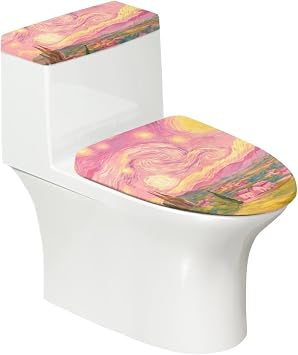 Toilet Tank Lid Cover and Toilet Seat Lid Cover with Elastic Bottom Toilets Covers Washable 2 Pieces Set Universal Fit Toilets Top Covers Bathroom Decoration, Starry Sky