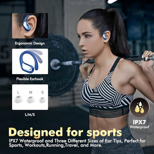 Image of HAOYUYAN Wireless Earbuds, Bluetooth Headphones, Ear Buds with 80hr Playtime, LED Power Display, Noise Canceling, LED Power Display, IPX7 Waterproof Earphones for Gym /Workout /Sport（Dark Blue）