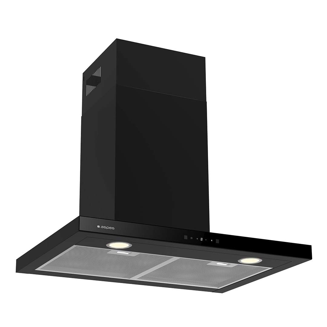 Aspes Campana Extractora Tipo T 60cm, Negro, ACPT601AN. Potencia 634m3/h, 4 Velocidades, 2 Filtros, 68 dB Nivel Sonoro, Control Táctil, Filtros aptos Lavavajillas