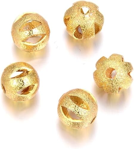 Miniatura 3 de Adabele - 100 cuentas redondas sueltas de filigrana artística resistentes al deslustre de 0.394 in, chapado en oro amarillo de 18 quilates,