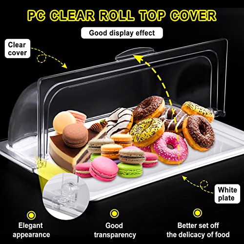 Food Serving Display Tray With Clear Roll Top Cover Reusable Platter Cake Pastry Dessert Display Tray Plate Case With Lid For Food Buffet #TOP2