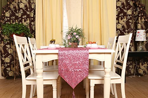 Chemin de table paillettes rose 33 x 200 cm chemin de table decoratif polyester long - 3