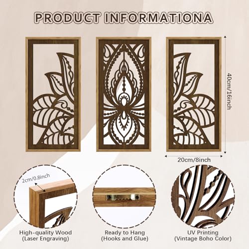 HPNIUB 3PCS Lotus Flower Wall Decor, Mandala Carved Wood Sign for Yoga Room, Spiritual Meditation Wooden Hanging Plaque Home Decor for Living Room Office Bathroom Decoration(8x16Inch) - Image 8