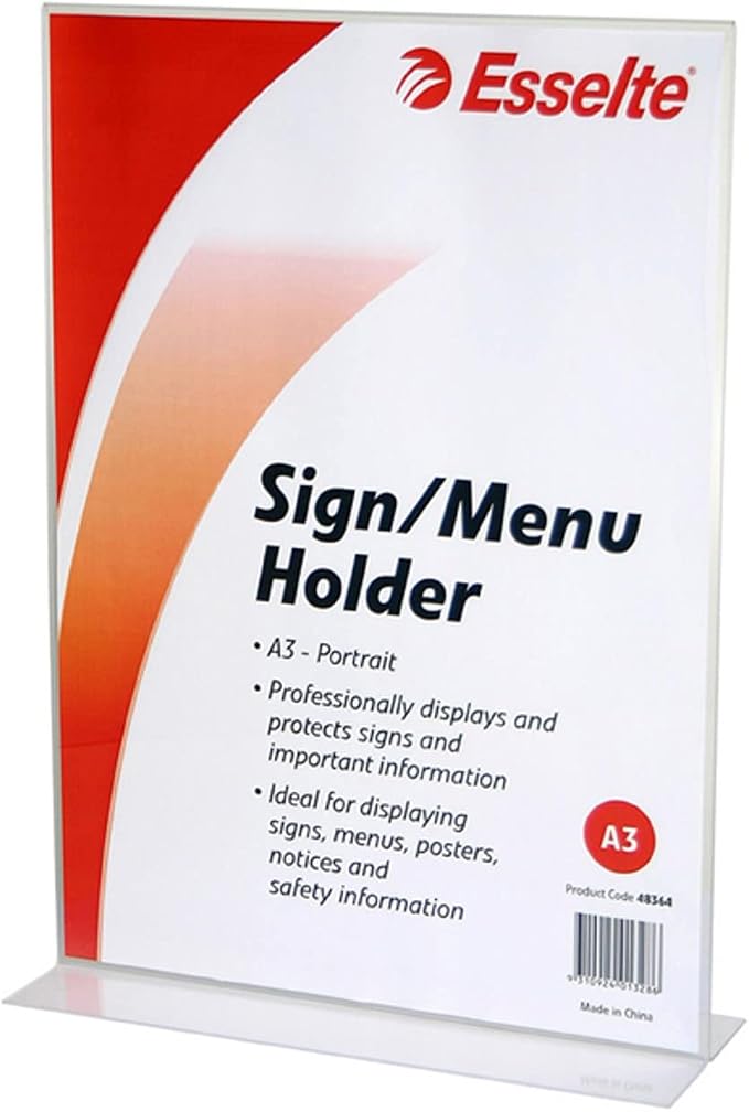 Esselte A3 Portrait Sign/Menu Holder, Double-Sided