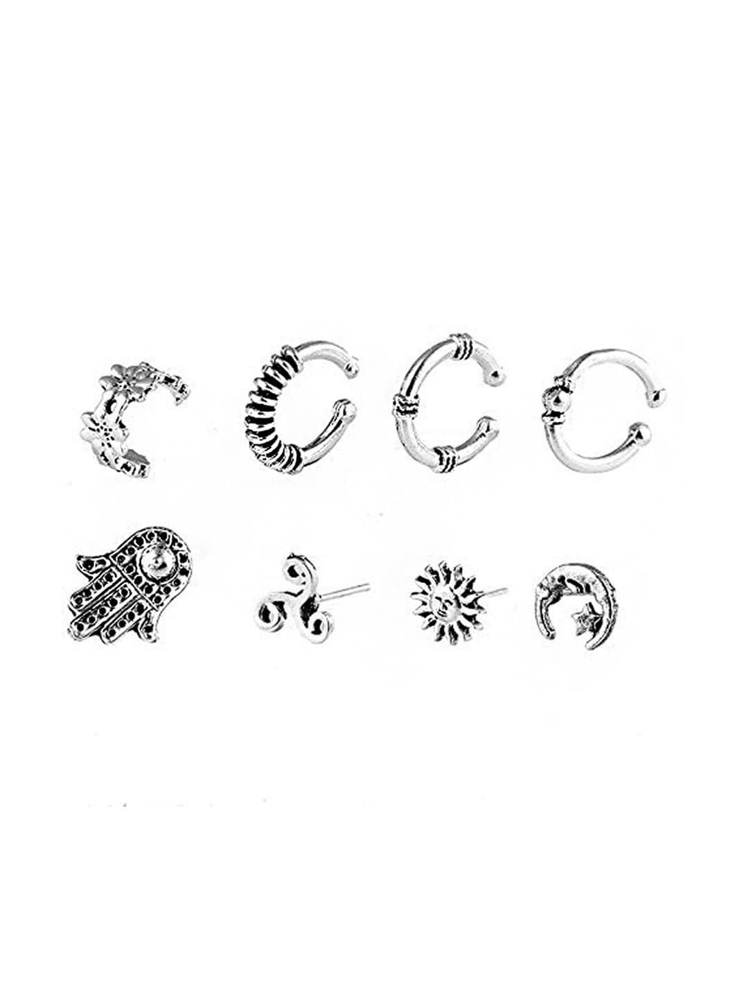 Kairangi Ear Cuffs for Women Combo of 8 Pcs Earcuffs Womens Oxidised Silver Bohemian Mismatch Fashion Ear Stud Earrings For Women and Girls (B0CJ938L7S) Amazon Price History, Amazon Price Tracker