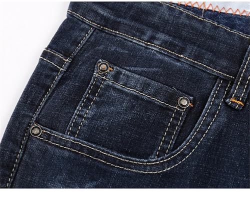 Men's Summer Denim Pants Slim Straight Dark Blue Regular Fit Leisure Long Trousers2