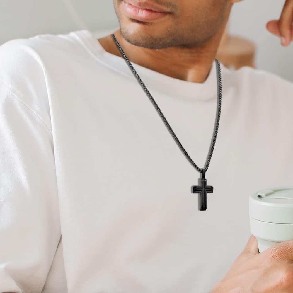 Edforce Stainless Steel Men's Tow Tone Double Layers Cross Pendant Necklace - Image 5