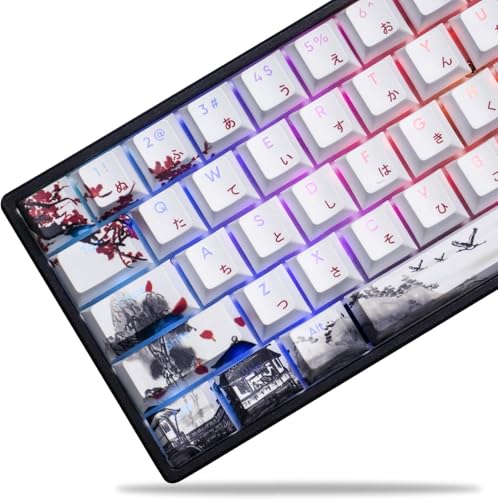 Womier PBT Keycaps Set 130 Keys, Custom White Japanese Keyboard Doubleshot Dye Sub Side Print Shine Through Keycaps 60 65 75 100 Percent, Cherry Profile