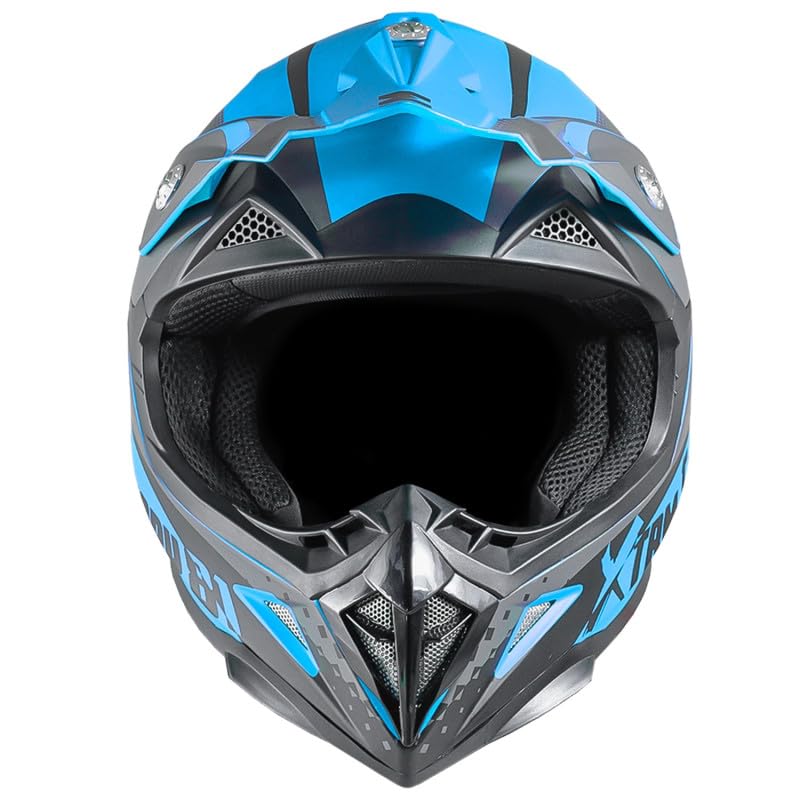 Casque Enfant Moto et Quad – Bleu - Taille 47 à 54 cm (4 à 12 Ans) - Casque Enfant homologué CE (ECE/22-06), Protection Sécurisée et Confortable pour Enfants - Casque intégral