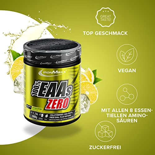 100% EAAs Zero Ice Tea Lemon 500g - EAAs Pulver hochdosiert, Vegan und zuckerfrei, 8 essentielle Aminosäuren zur Ergänzung deiner Sporternährung 2