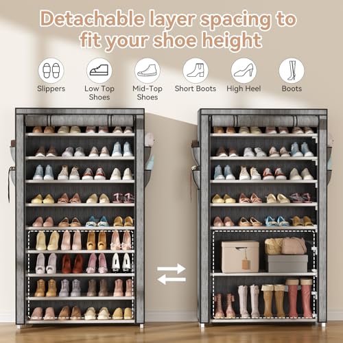 Image of LANTEFUL Shoe Rack with Covers 10 Tier Tall Shoe Rack Organizer Large Capacity Shoe Shelf Storage 40 Pairs Space Saving Free Standing Shoe Storage Organizer for Closet, Entryway, Dorm, Printing