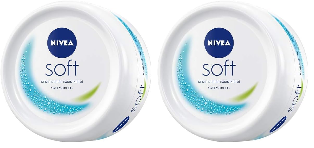 NIVEA Soft Krem, 200 ml, Nemlendirici Bakım Kremi, Yüz, Vücut, El, Jojoba Yağı ve E Vitamini ile Cilt Bakımı, Anında Emilen Hafif Formül, Tüm Ciltler için 2li paket