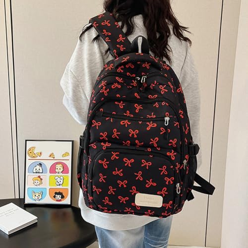 Bow Backpack for Women Cute Kawaii 3Pcs Set Coquette Aesthetic Nylon Rucksack With Bow Pattern Aesthetic Daypack4