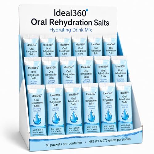 Ideal360 Oral Rehydration Salts (ORS) Packets Rehydration Powder for Rapid Hydration & Electrolyte Replacement Hydration Salts for Emergency Travel & First Aid 18 Count