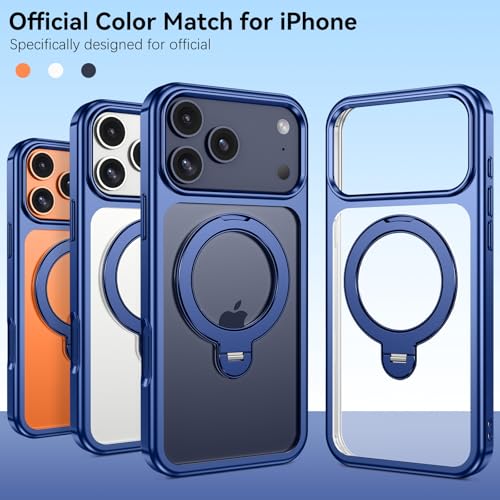 Image of YINLAI for iPhone 17 Pro Case 6.3-inch, Magnetic Compatible with Magsafe, with 360 Rotatable Ring Stand, Anti-Fingerprint Skin-Friendly, Shockproof Full-Body Protective 17 Pro Case, Deep Blue