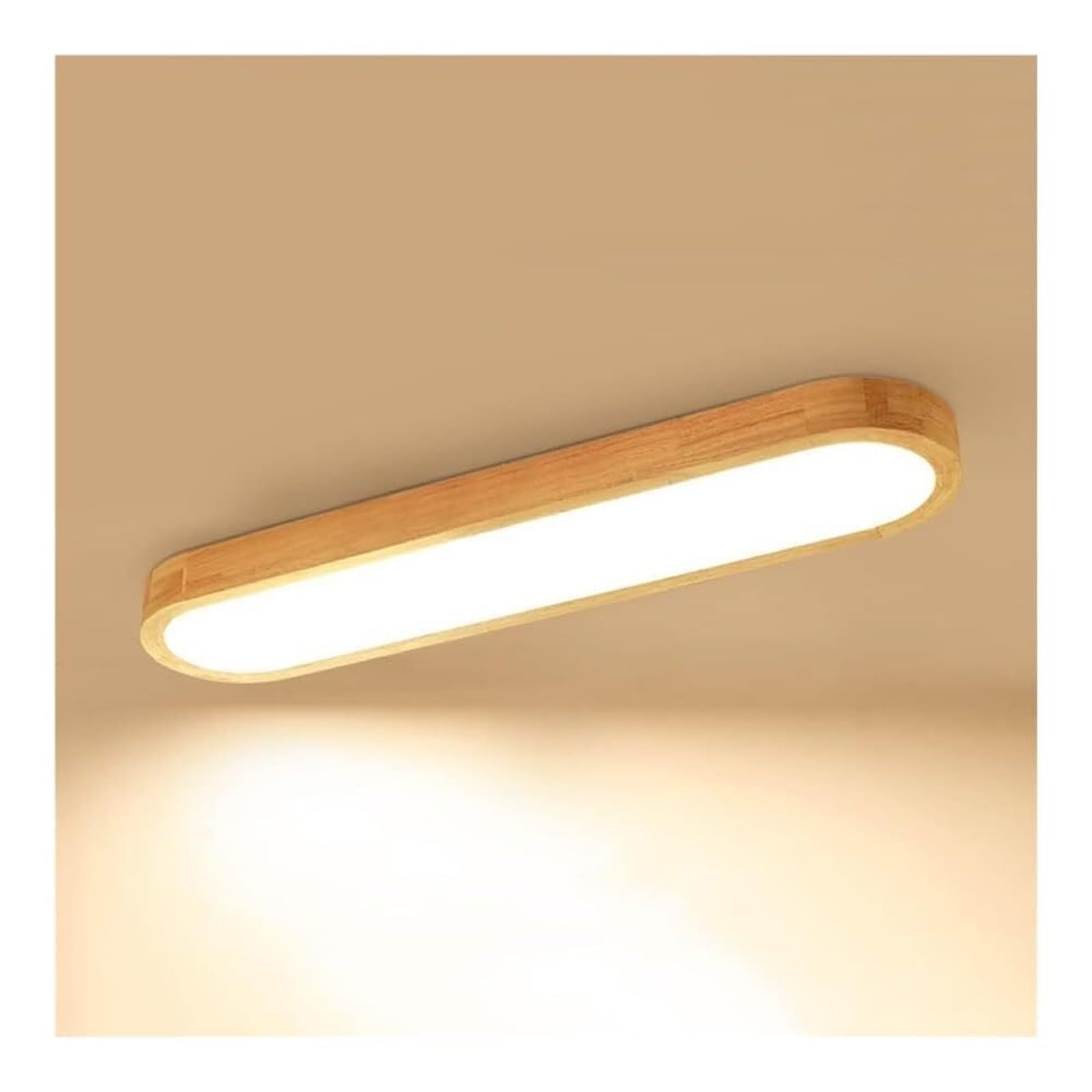 KHUKHU Modern Rustic Farmhouse Wood Linear LED Flush Mount Ceiling Light Fixture Long Strip Dimmable Ceiling Light for Hallway Bar Bathroom Kitchen Entryway Porch(4000k,65CM)