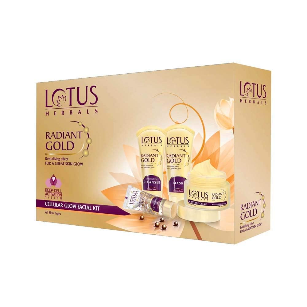 Lotus Herbals Radiant Gold Facial Kit for instant glow with 24K Pure Gold & Papaya,4 easy steps, 170g Multiple use, multi
