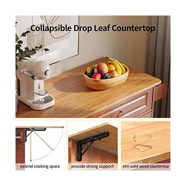 Aiho kitchen island cart with storage 52 mobile carts with rolling kitchen table with towel rack spice rack drawer large storage cabinet brown  urban country home decor
