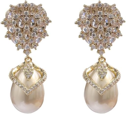 14K Gold Irregular Polygon Earrings with Shell & Pearl, Fairy Style, Unique for Banquets