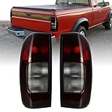 USR 98-04 D22 Pickup Truck Tail Light – Rear Tail Lamps Set (Left + Right) Pair - Compatible with 1998-2004 Nissan Frontier Pick Up Trucks All Models (SMOKE RED LENS TAIL LIGHTS with INSTALL HARDWARE)