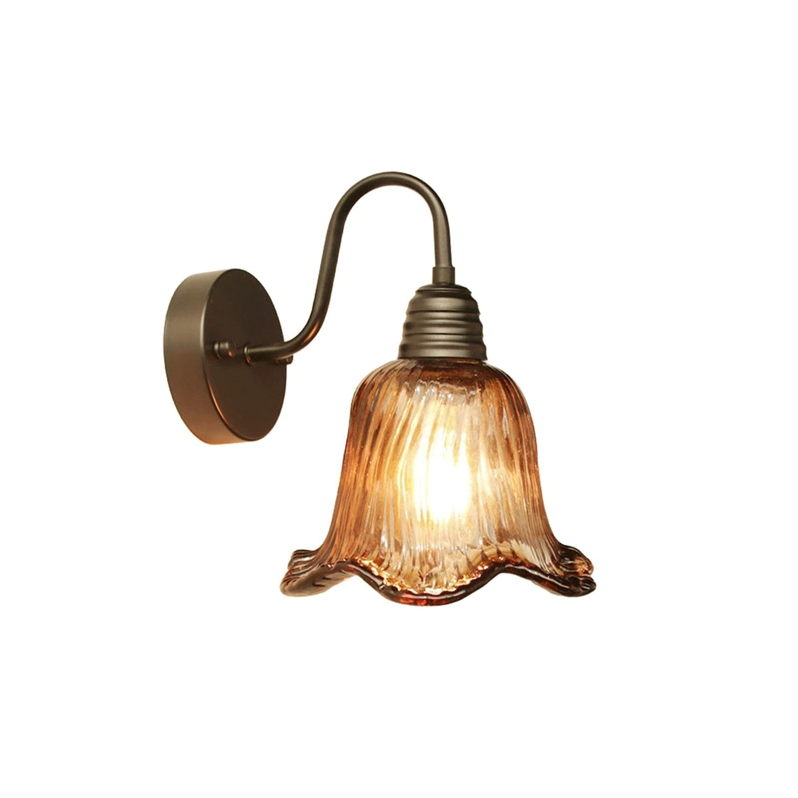 OZBMA Vintage Outdoor Wall Lamp 8.7", Gooseneck Exterior Light, Amber Ripple Glass Shade, Waterproof E27 Aluminum Iron Sconce for Garden Balcony Villa Porch Patio Yard Cottage
