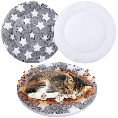 VitalCozy 2 Pack Self Warming Cat Mat Self Heating Pad Bed Reversible Machine Washable Reflects Body Heat Warm Thermal Pet Pad Crate Blanket for Feral and Indoor Cat(12'',Large Star)