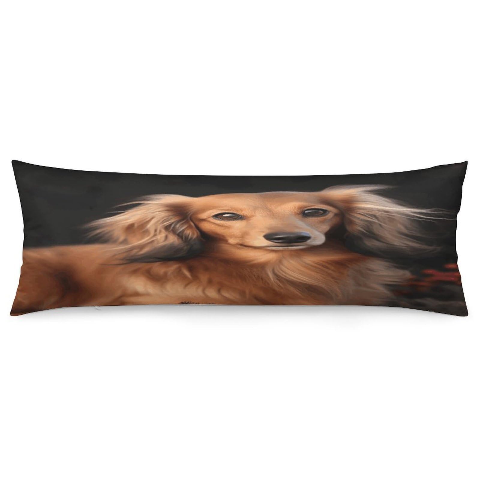 Long Haired Dachshund Pillowcase Long Body Pillow Cover Soft Decorative Body Pillow Case Breathable Large Pillowcase Cute Cozy Pillow Protector for Bed Sofa Couch Room 18.9 X 53 Inch