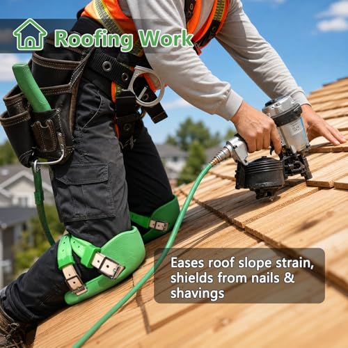 Image of Knee Pads for Work, Roofing Knee Saver with Soft Foam Sleeves, Non-Slip Bottom, Leather Strap, Impact & Abrasion Resistant, Kneeling Pads for Construction, Flooring, Gardening & All Kneeling Work, Green
