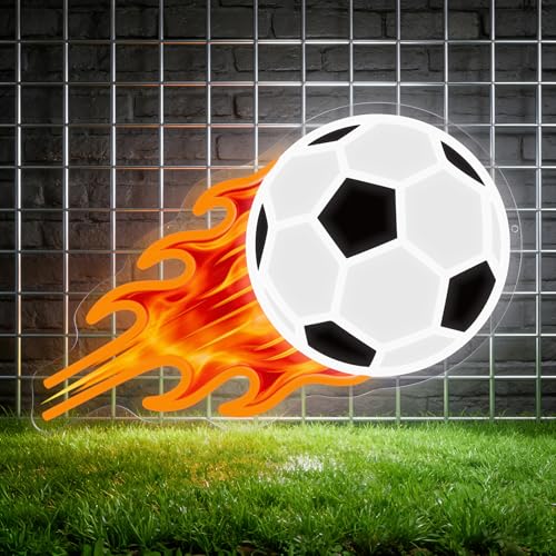 Image of UV Printed Soccer Ball Neon Sign for Wall Decor Dimmable Soccer Led Light for Fans Football Neon Signs for Boys Room Home Bedroom Man Cave College Dorm Club Birthday Party Decor Teen Gifts