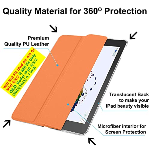 Image of DuraSafe Cases for iPad 2nd 2011 3rd 4th Gen 2012-9.7 Inch [iPad 4 iPad 3 iPad 2 Old Model ] A1458 A1416 A1395 MC705HN /A MD328HN /A MD333HN /A MD510HN /A Ultra Smart Auto Sleep /Wake PC Cover - Orange