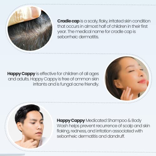 Happy Cappy Anti-Dandruff Shampoo, Anti-Seborrheic Dermatitis Shampoo, With Pyrithione Zinc 0.95%, Safe For Use On Face And Body, Fragrance And Dye Free, Two 8 Oz Bottle Pack #TOP4