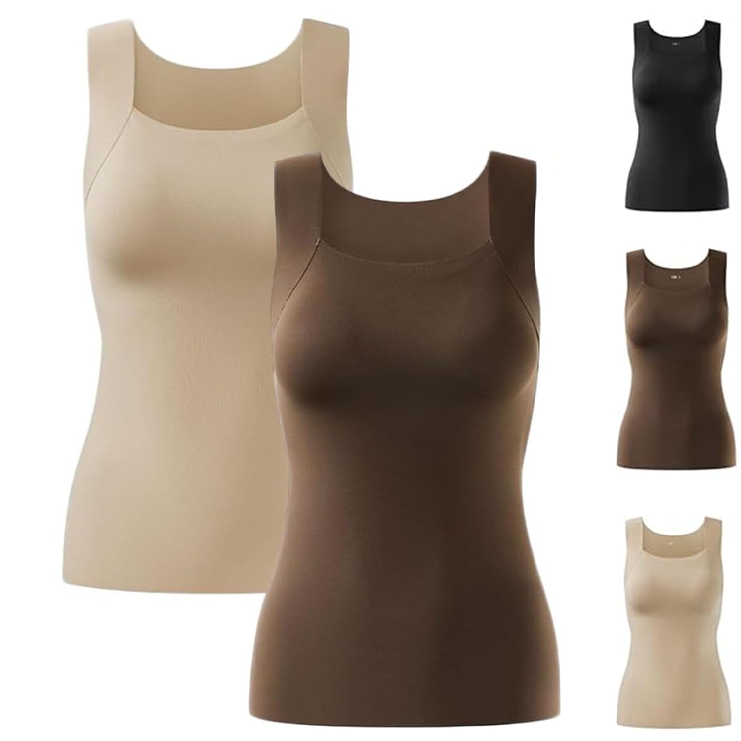GARWAR Shamfreshen U Neck Shapewear Built-in Bra Tank,Women High Support Tummy Control Compression Tank Top with Bra (XL,Nude+Coffee)