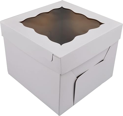 KBG Cake Boxes 10pcs 10x10x8 Inches With Window Tall Cake Box for Tier Cakes for Wedding Birthday Transport,Sturdy White Bakery Box Disposable Cake Containers Cake Boxes 10 inch