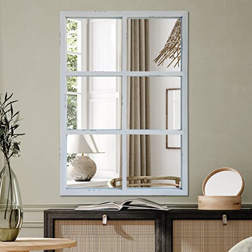 Ironsmithn Wall Mirror Farmhouse Rectangular Window Mounted Decorative Long Hanging Decoration For Bathroom Vanity, Living Room Or Bedroom (White-Iron) #TOP14