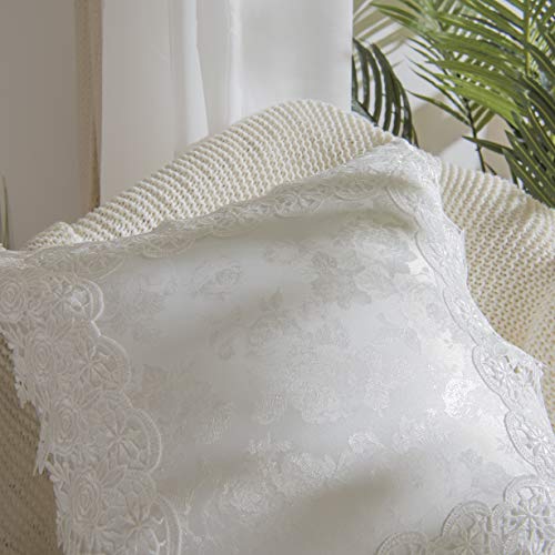 Jacquard Throw Pillow Covers For Couch Sofa Lace Ruffles Decorative Pillow Cases Sofa Durable Floral Satin Pattern, Comfortable Cushion Cover (White, 18 X 18 Inches) #TOP4