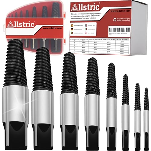 Allstric® Extracteur de Vis Cassée – Coffret 8 Pièces en Acier Trempé | Kit Extracteur de Vis, Boulon et Goujon Cassé | Outil Professionnel avec Étui |...