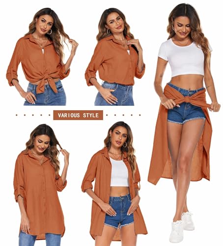 Image of HOTOUCH Women Boyfriend Shirts Button Down Long Sleeve Blouse Cuffed Sleeve Collared Shirt
