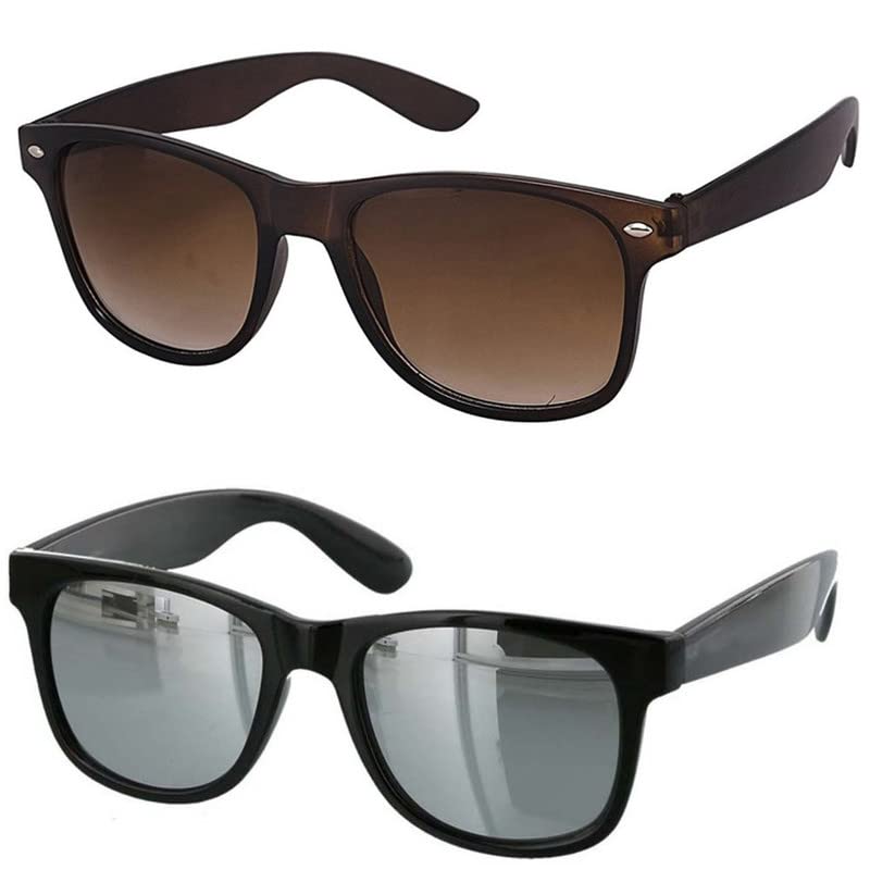 Unisex Combo Offer Pack Of Rectangular Sunglasses For Men And Women Uv Protected (Lens Silver, Brown || Frame Black || YNCH-151) - 2 Goggles-image-46