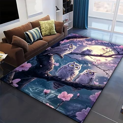 Tapis de décoration hibou 3D tapis de sol chic antidérapant salon - 3