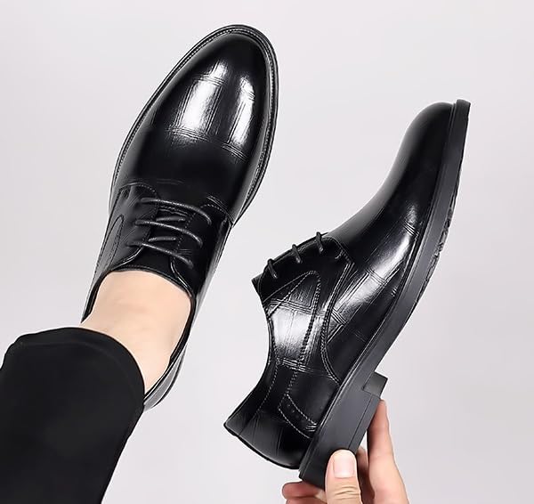 Mens Oxford Boots Lace-up Tuxedo Dress Wedding Shoes Black Leather(Black,7)4