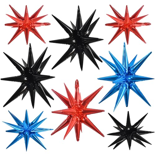 Image of TONIFUL 8 Pcs Explosion Star Balloons Black Red Blue Foil Party Decorations | 22 Inch Large Mylar Star Balloon for New Year Christmas Graduation Birthday Wedding Baby Shower Party Supplies