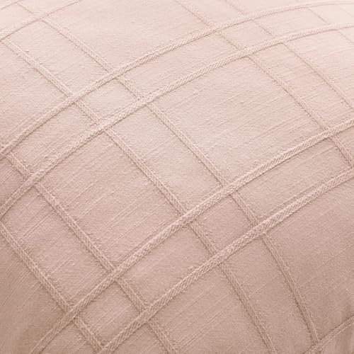 Image of MIULEE Decorative Linen Check Throw Pillow Covers Neutral Farmhouse Vintage Spring Valentine Spring Pillow Covers 18x18 Set of 2 Boho Modern Home Decor for Sofa Couch Bedroom Cushion Light Pink