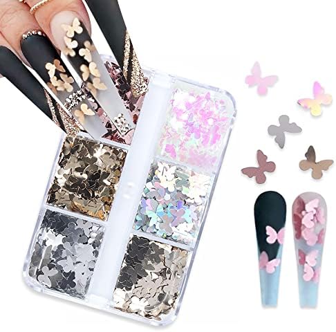 Holographic Butterfly Nail Art Glitter Sequins 3D Chunky Flakes Sparkly Laser Butterflies Glitter for Acrylic Nail Design Manicure Paillettes Ultrathin Face Body Decoration Accessories