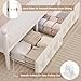 HIFIT Queen Size Upholstered LED Canopy Bed Frame with Storage and Charging Station, Button Tufted Storage Headboard with Bookshelf, Two-Use Metal Platform Bed with 4 Removable Post & 2 Drawers, Biege