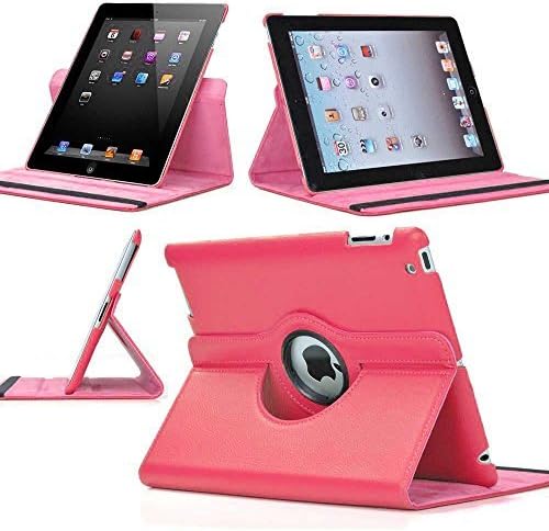 Zeox® 360 Degree Rotating iPad 2 Case (Hot Pink): Folio Convertible Cover Multi-angle Vertical and Horizontal Stand with Smart On/Off for the Apple iPad 2/iPad 3/iPad 4