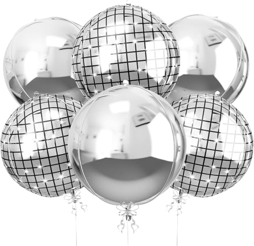Image of 6Pcs 22 inch Disco Ball Balloons 4D Large Foil Balloons for 70s Party Birthday Graduation Decorations