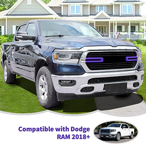 Image of Front Grille Inserts Trim Cover Grill U Bar Cover Frame Decoration Exterior Accessories for Dodge RAM 2018 2019 2020 2021 2022,Purple