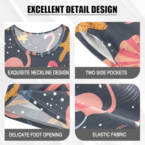ALAZA Starfish Seashell Flamingo Blue Pajamas Short Sleeve 2 Piece Sleepwear Top and Bottom Pajama Set Unisex4